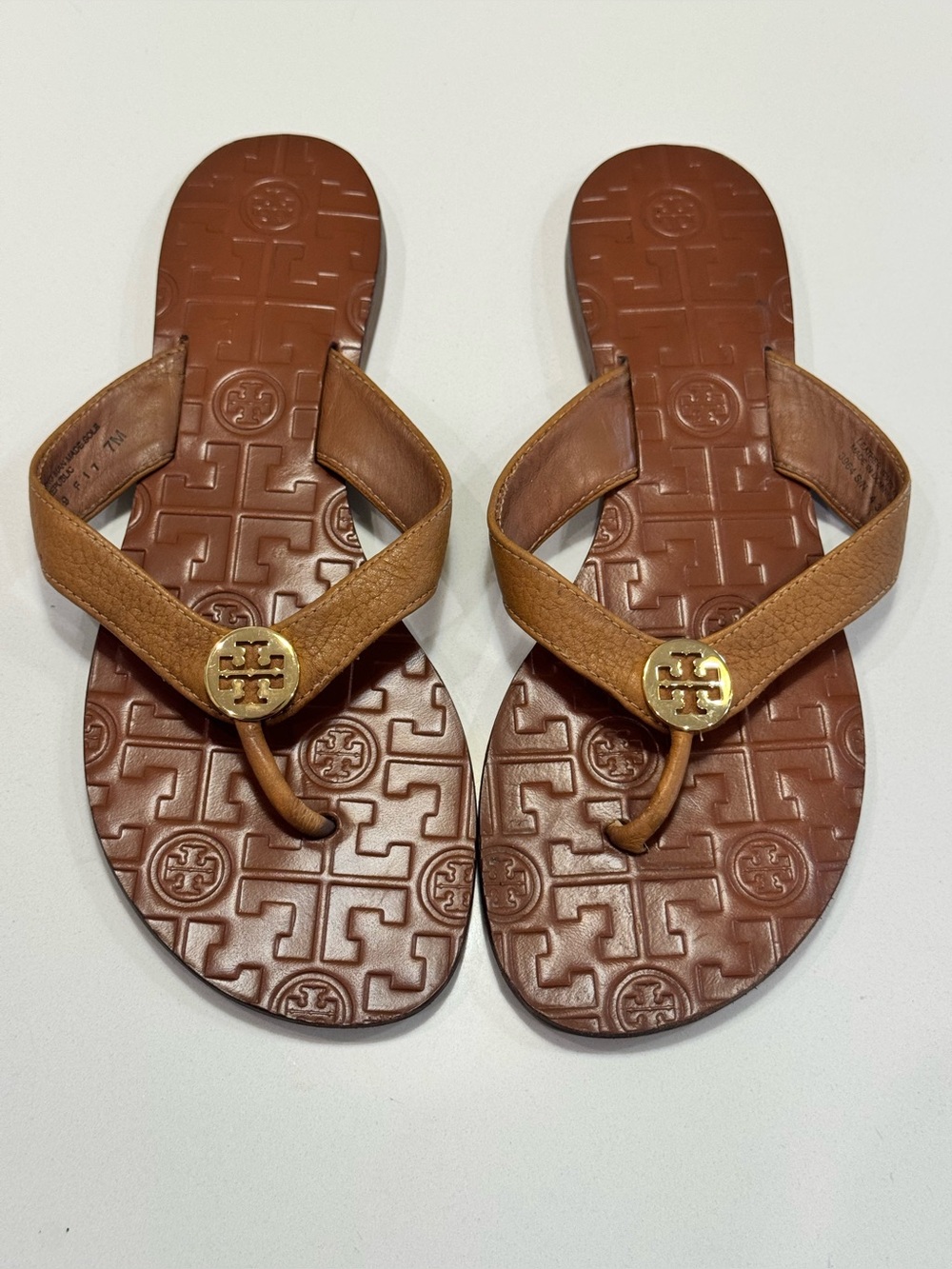 Tory Burch Brown Sandals Size 7 Leather Flip Flop/Thong - Picture 5 of 9